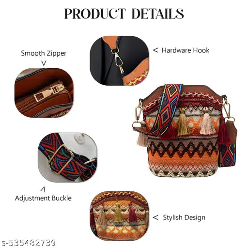 SYGA Sling Bag For Women's Pu Material With Bucket Type, Crossbody Ethnic  Bag  (Yellow Brown)
