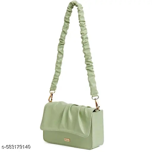 Berrylush Women Solid Green PU Detachable Sling Strap Embellished Structured Small Handheld Bag