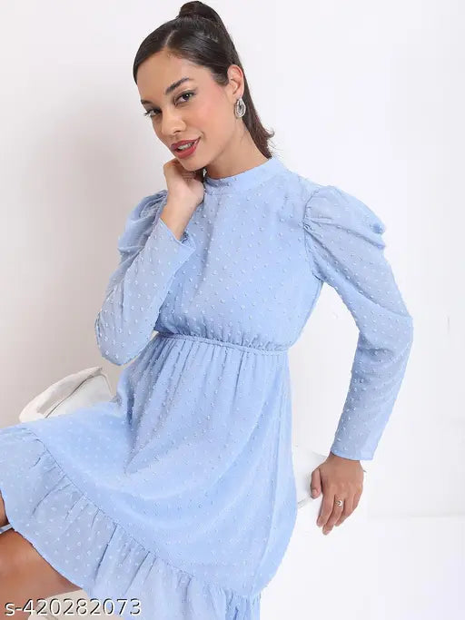 Ketch Women Blue Self Design Fit & Flare Dress