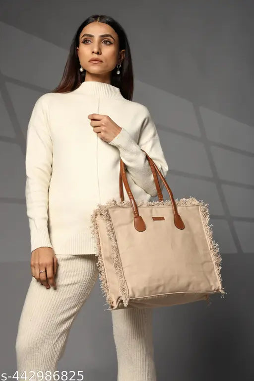 ENSAC Premium Cotton Tote Bag for Women, Stylish Handbag for women with Zip Closure | Fit for Office Bag, College, Travel Use | Handcrafted in India