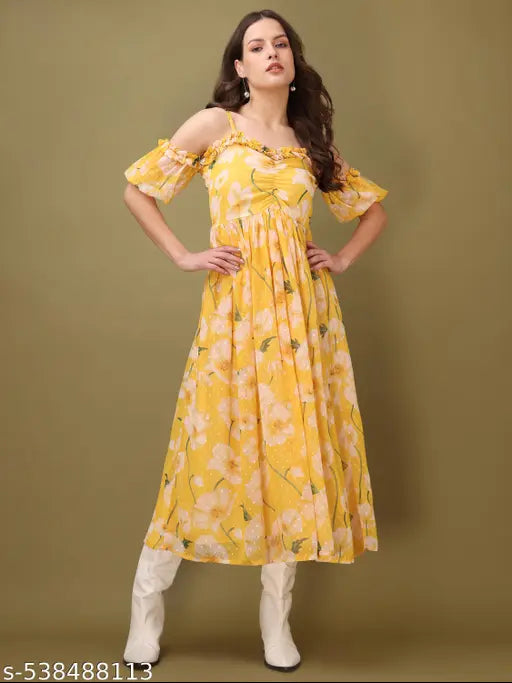 Purvaja Women's  Fit & Flared Short Sleeve Dress