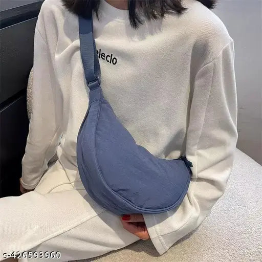 GLOSSY Crescent Bag Half-moon Shaped Crossbody Shoulder Bag with Adjustable Strap for Women Men School Sport Travel