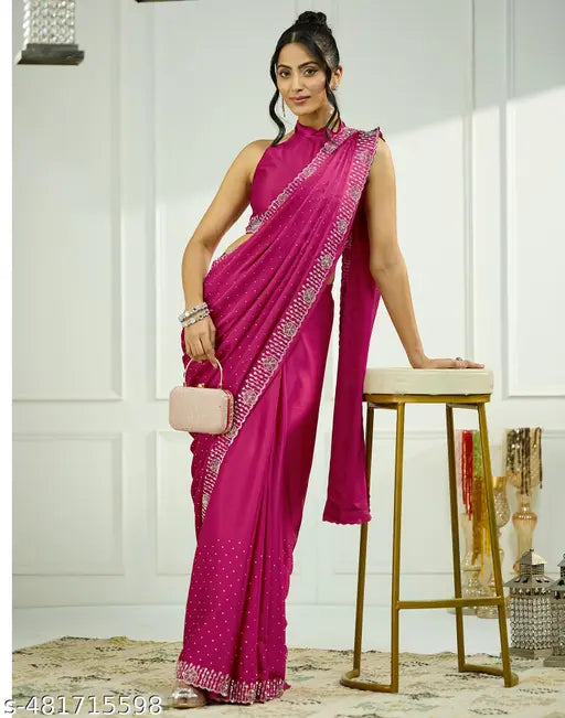 SATRANI Satin Pink Saree with Satin Blouse