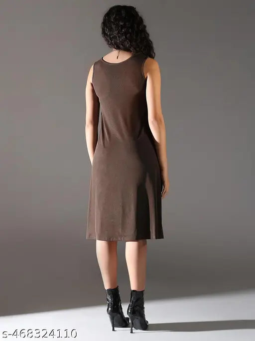 Women's Brown Solid A-Line Dress