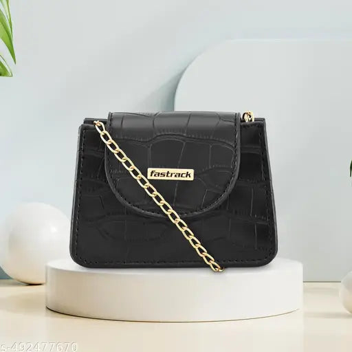 Fastrack Black Croco Textured Mini Sling Bag for Women