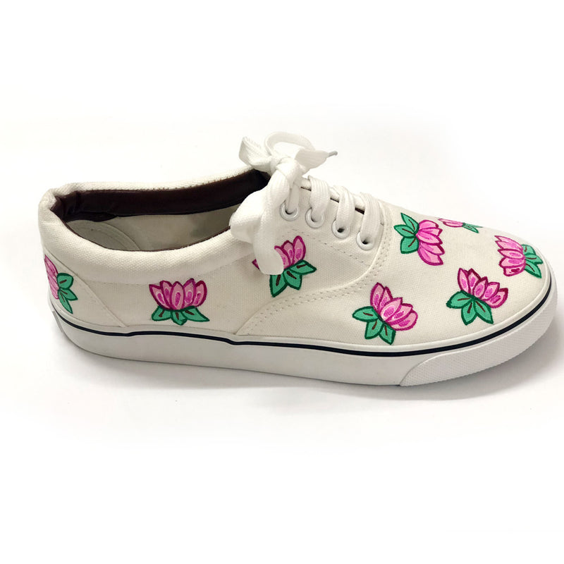 Lotus Penned Hand Printed Shoe - SaumyasStore