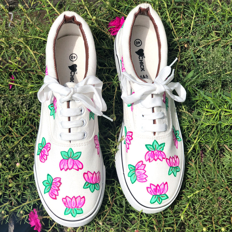 Lotus Penned Hand Printed Shoe - SaumyasStore