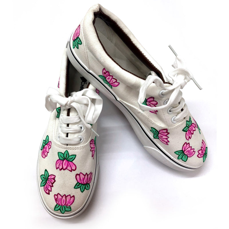 Lotus Penned Hand Printed Shoe - SaumyasStore