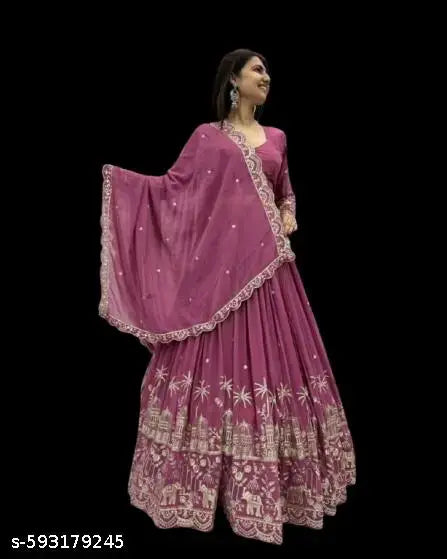 Pink Color Embroidery Work With Silk Lehenga Choli