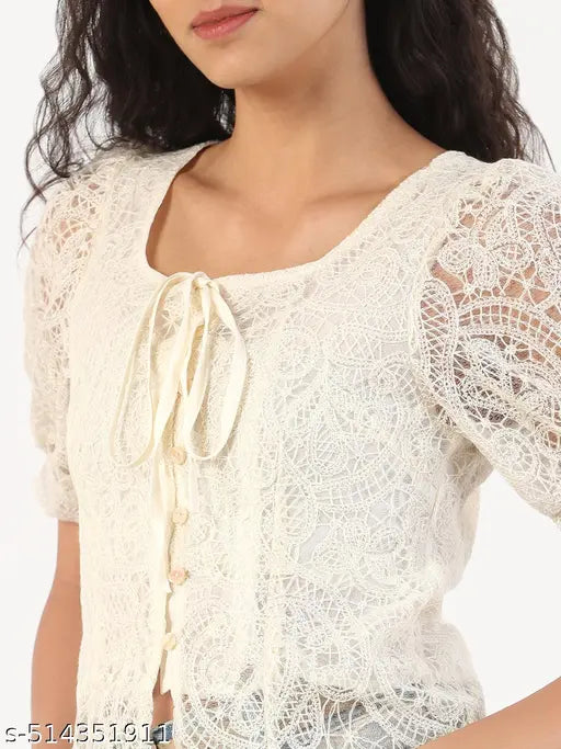 SHOWOFF Women's Solid Square Neck Beige Top