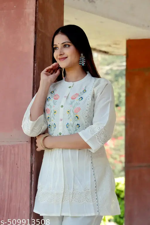 Pure cotton embroidered flared Top
