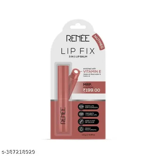 RENEE Lip Fix Lip Balm 02 Nutmeg 1.6 Gm, Heals Lightens & Nourishes | Dual Core Care Enriched with Vitamin E, Shea Butter & Jojoba Oil for Dry & Chapped Dry Lips