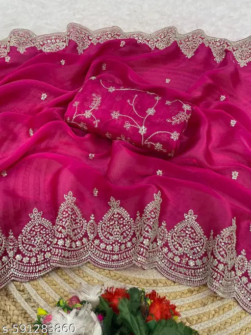 Fancy Thread Work Saree With Sequence Work
