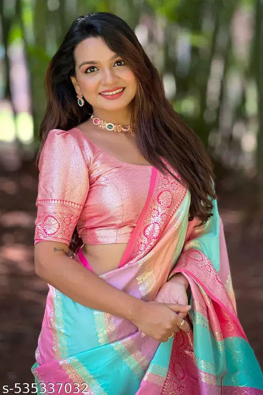 ROOP LAVANYA Pink Kanjeevaram Pure Soft Silk Saree With Unstiched Blouse Piece