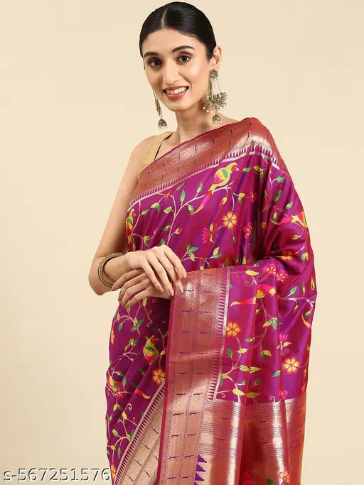 Women's Kanjeevaram Paithani Silk Saree With Unstitched Blouse Piece
