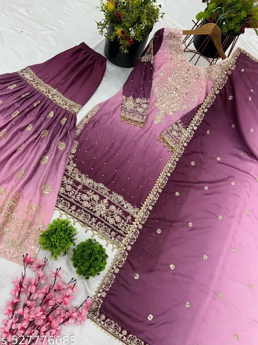 New Designer Collection in Pure Chinnon With Heavy Embroidery Stitched Ready to Wear Suit