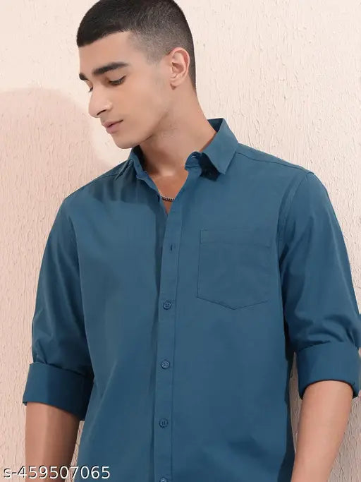 KETCH Men's Solid Regular Green Shirts