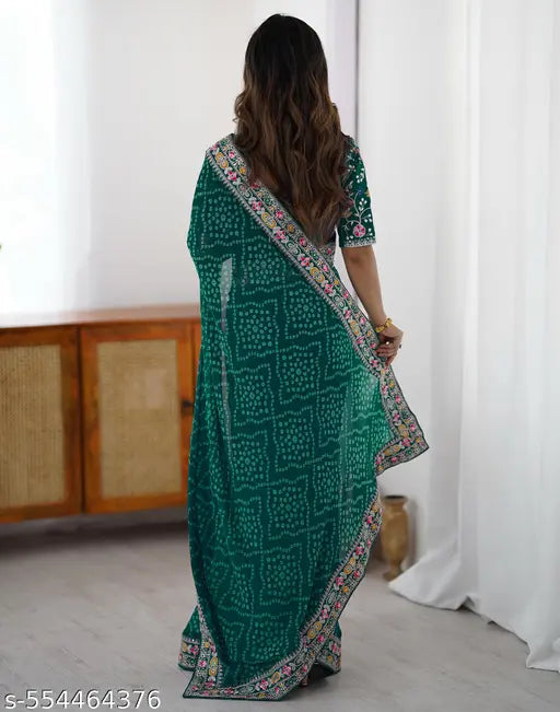 SATRANI Georgette Green Saree with Silk Blouse