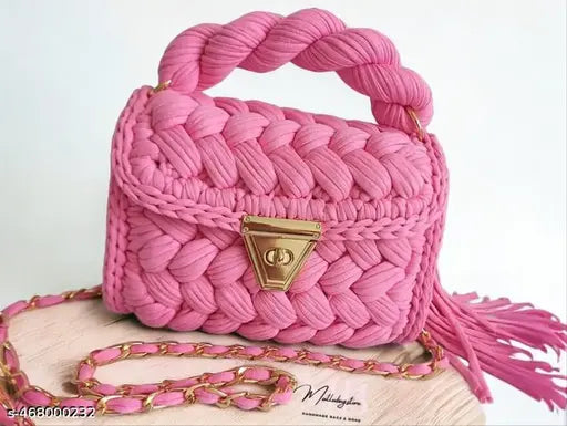Tamanna Store Women's Stylish Hand knitted T-Shirt Yarn Crochet Bag | Macrame Bag | Crossbody Sling Bag for Women n's & Girl's (Multicolor) (Pack of 1)