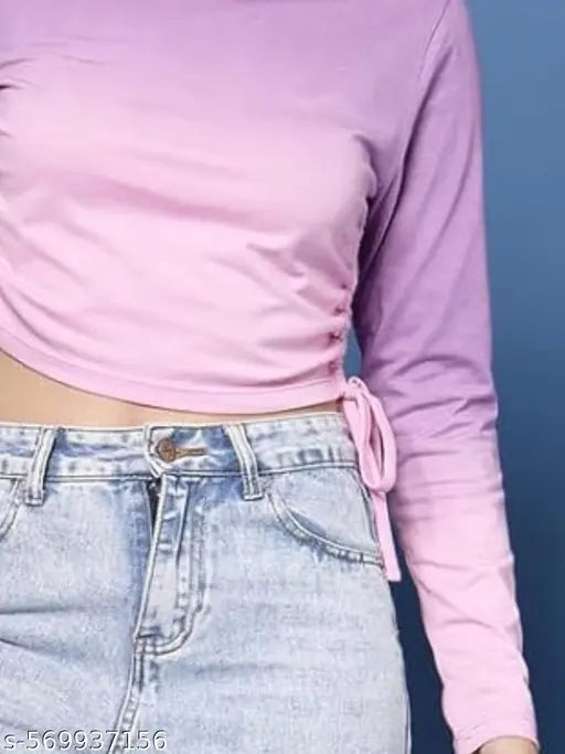 Women's Lilac Ribbed Long Sleeve Crop Top