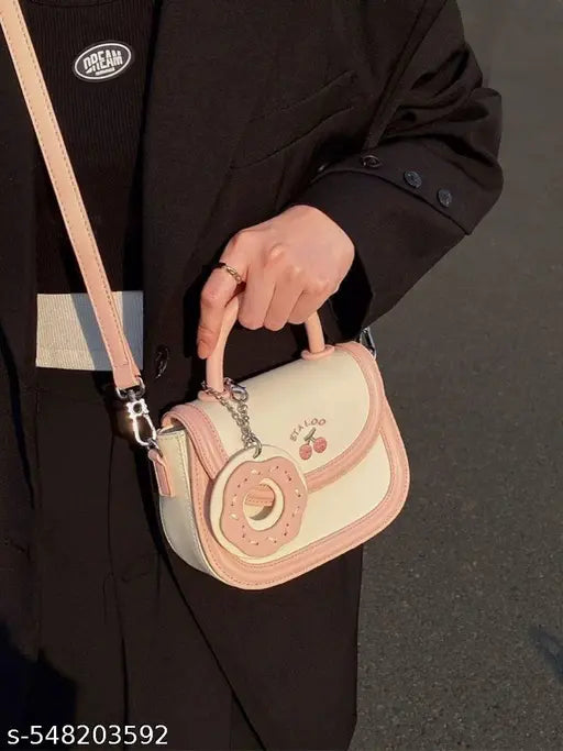 Women's Or Girls Pink Cherry Doughnut Decor Sling/Crossbody Bag