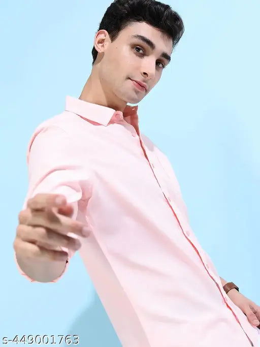 Ketch Men's Solid Regular Spread Collar Pink Shirts