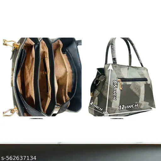 Geometric Pattern Handbag for Women with Gold Handle Accents & Detachable Sling – Stylish PU Leather Shoulder Bag || Geometric pattern handbag ||Office use handbags for women ||Detachable sling leather bag ||Trendy handbags under budget