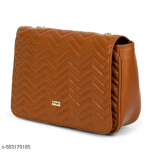 Berrylush Women Solid Tan Synthetic Leather Chain Strap One-Handle Quilted Sling Bag