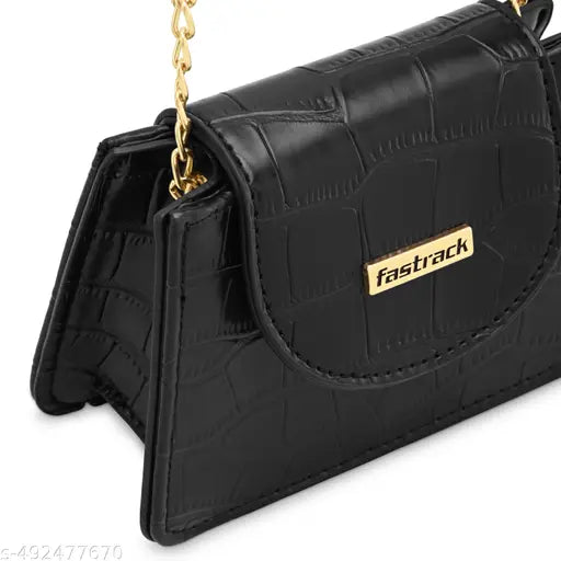 Fastrack Black Croco Textured Mini Sling Bag for Women