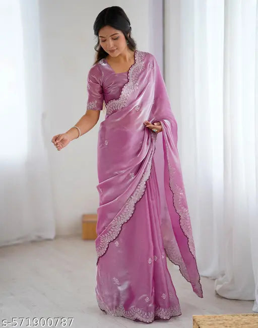 Tissue Silk Purple Saree with Tissue Silk Blouse