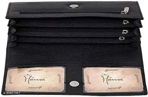 Hawai Stylish Genuine Leather Wallet Purse for Women | 3 Card Slots | 2 Photo ID Window | 5 Zippered Pocket | 4 Compartment |