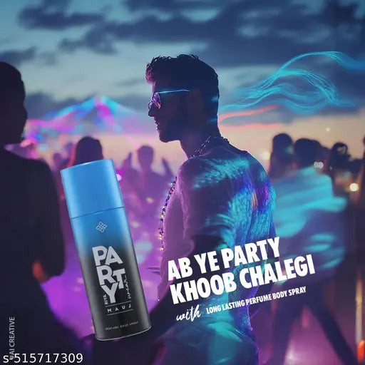 RIYA Party Wear Mauj Long Lasting Perfume Body Spray for Men | Fresh Energy Scent | Aromatic Woody Fragrance | Up to 8 Hours Protection | Skin & Fabric Safe | 150 ml