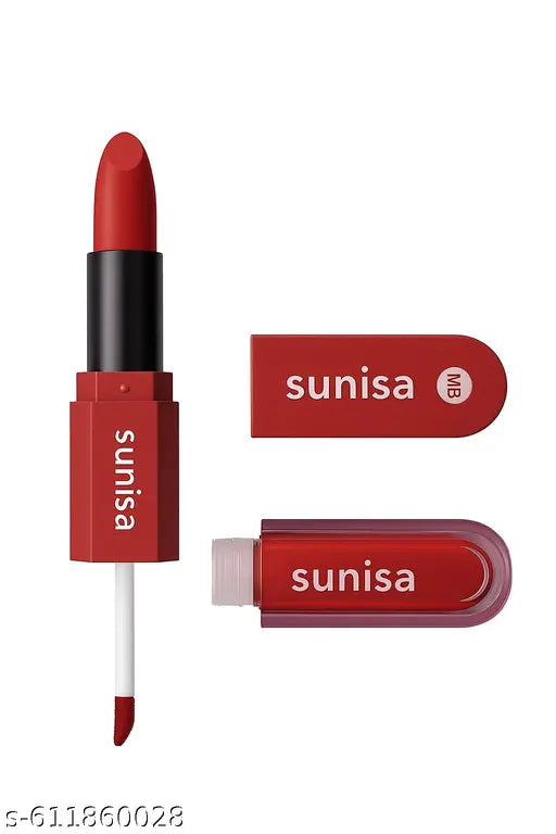 SUNISA 2 in 1 Matte Lipstick & Lip Gloss Combo | Long Lasting | Waterproof | Smudge Proof | Red Shade | 8g**