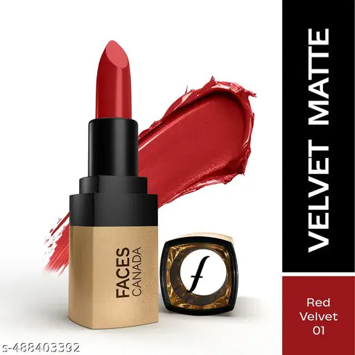 FACES CANADA Comfy Matte Velvet Touch Lipstick - Red Velvet Cake 01, 4.2g | Velvety Matte Finish | 8HR Longstay | Intense Colour | Hydrating Lips | Smooth Application | Foodproof & Crackproof