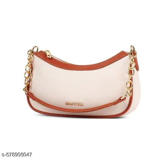Berrylush Women Solid Beige Synthetic Leather Chain Detail Two Detachable Strap Shoulder & Sling Bag
