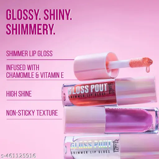 Glam21 Gloss Pout Shimmer Lip Gloss | High Shine |Glossy Finish |Soft & Hydrating Lips | Non-sticky texture | Lightweight | Glass-like shine |Crimson Kiss| 7gm