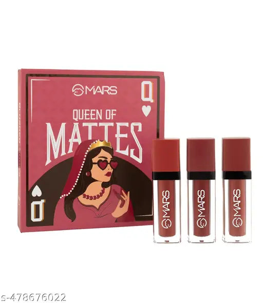 MARS Queen of Mattes Liquid Lipsticks Box Set of 3 (13.5 ml) (BLUSHED NUDES) | Smudgeproof & Transferproof | Intense Pigmentation Long-Lasting Wear | Customizable Colors | Matte Finish
