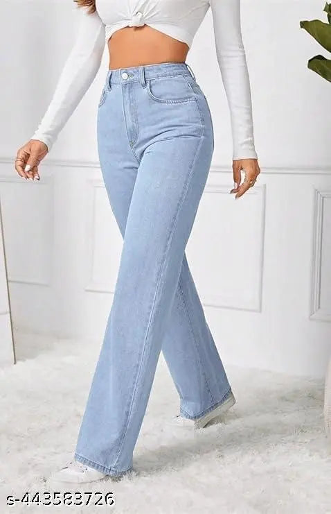 ICE BLUE WIDE LEG DENIM JEANS PREMIUM TOUCH