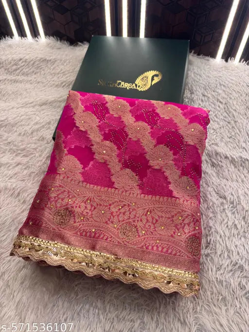Organza Silk Swarovski Crystal Work Saree