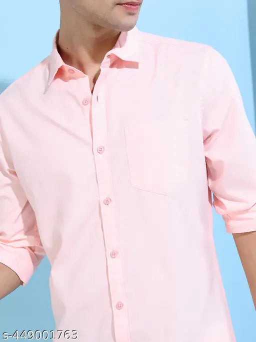 Ketch Men's Solid Regular Spread Collar Pink Shirts
