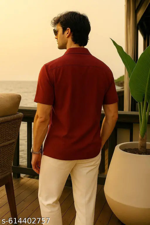 FTX Men Embroidered Polyester Lapel Collar Shirt