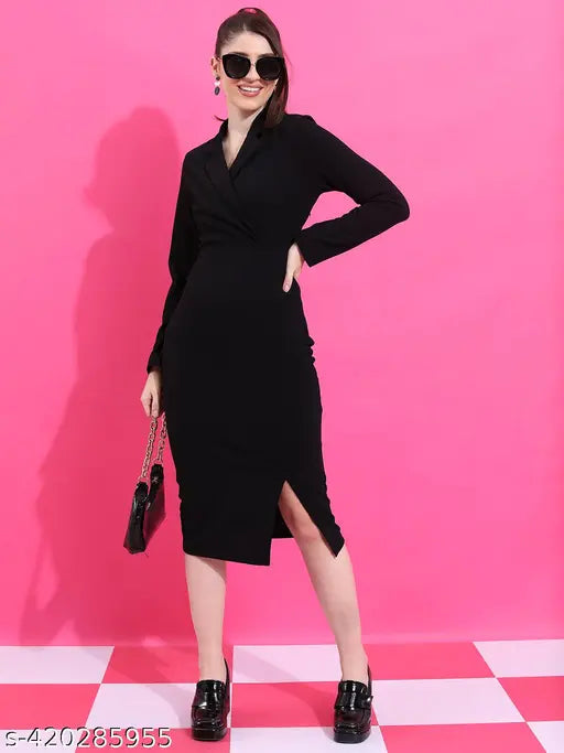 Ketch Women Black Solid Wrap Dress