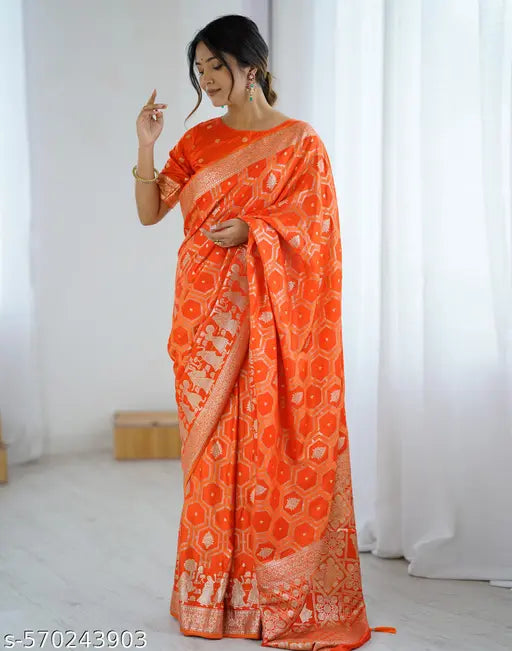 SATRANI Silk Orange Saree with Silk Blouse