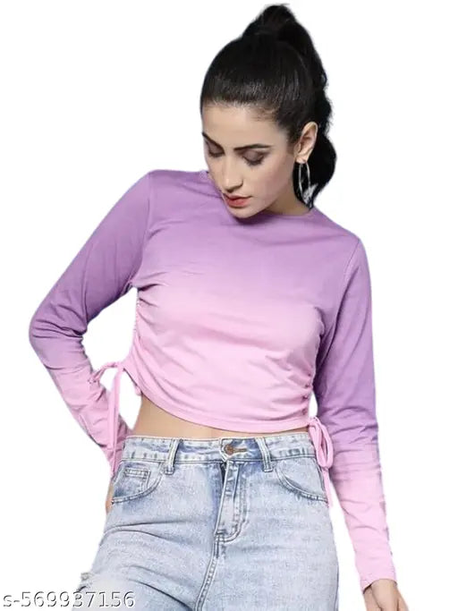 Women's Lilac Ribbed Long Sleeve Crop Top