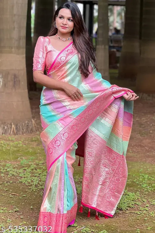 ROOP LAVANYA Pink Kanjeevaram Pure Soft Silk Saree With Unstiched Blouse Piece