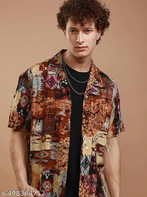 Ketch Men's Abstract Relaxed Cutaway Collar Multicolor Shirts