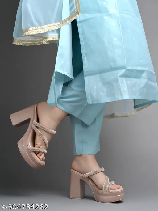 Embellished Rose-Gold Block Heels For Women & Girls