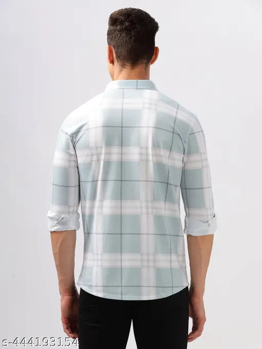 Bullmer Men's Checked Regular Spread Collar Blue Shirts