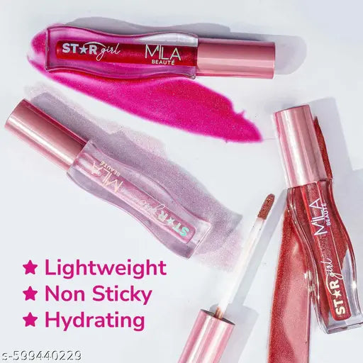 Mila Beaute Star Girl Shimmer Lip Gloss | Plumping & Hydrating with Peptides & Collagen | Lightweight Non-Sticky Formula for Fuller Softer Lips & High-Shine Finish, (Prism, 4ml)