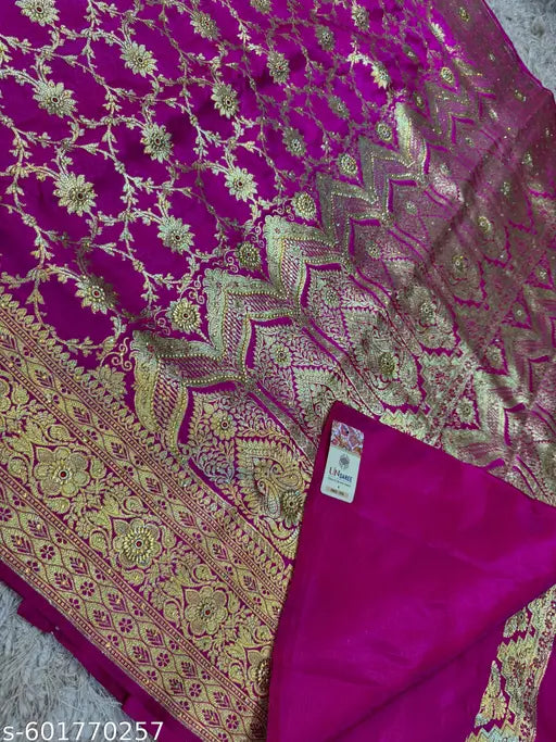 Rani pink banarasi wedding silk saree for bride and festival